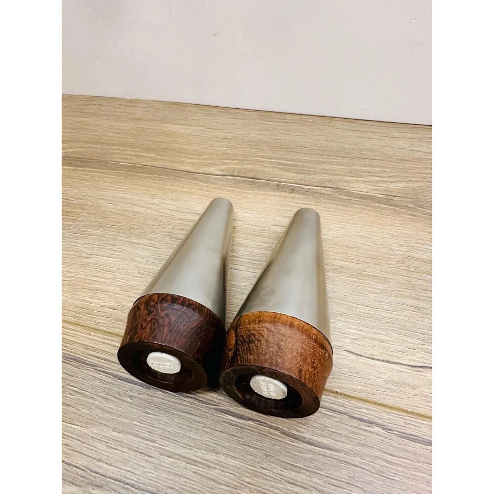 Vintage Danish Lundtofte Lone Sachs MCM Cone Salt & Pepper Stainless and Walnut